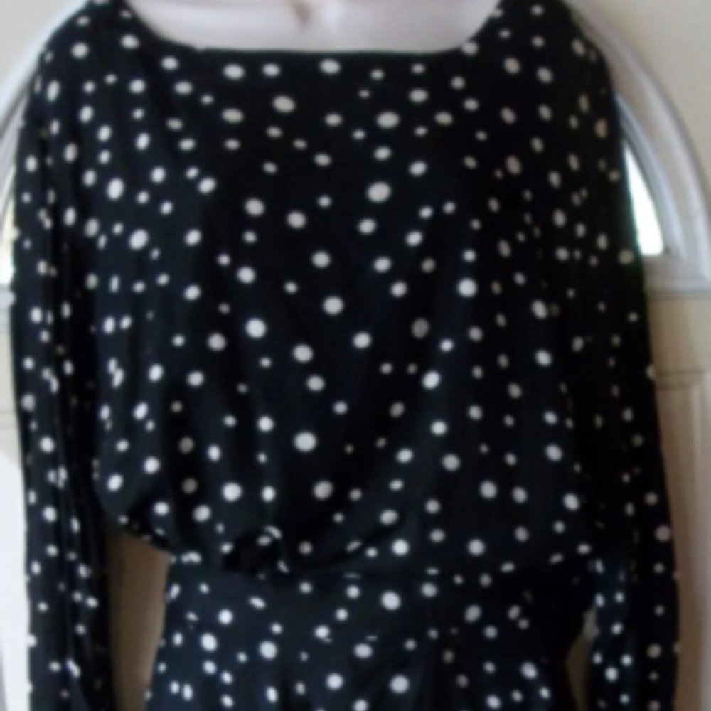 MICHEL Polka-Dot Black and White Skirt and Top, MOP Buttons, Vintage 1980's Set